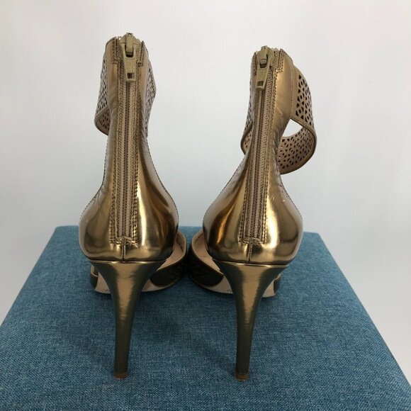 J.Crew Gold Perforated Pointed Toe Ankle Strap Natasha Mirror Metallic Heels 7 - Picture 4 of 15